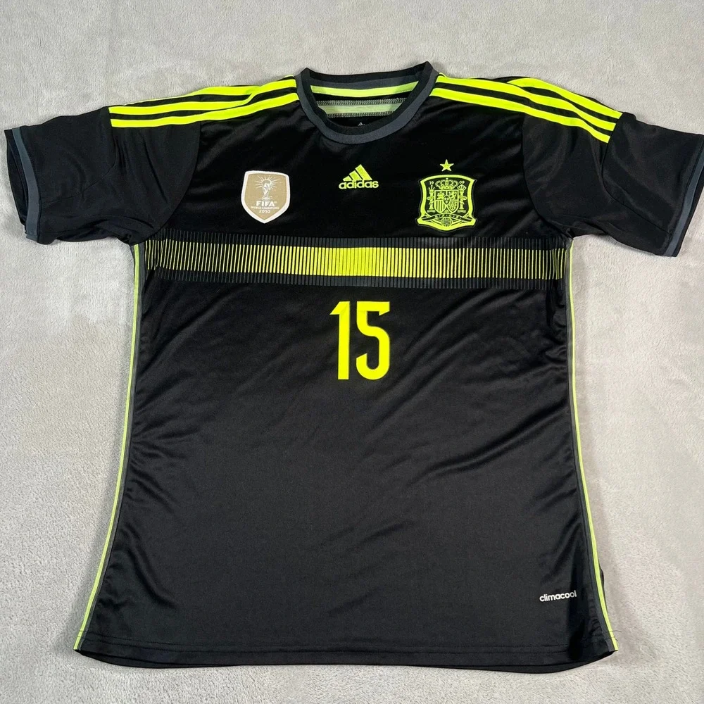 Adidas Spain Sergio Ramos Soccer Jersey Men's XL Black Neon 2013 Away Kit READ*